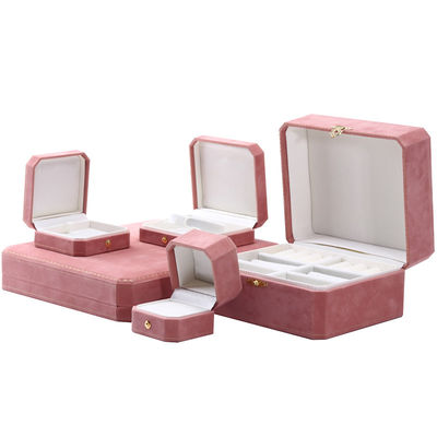 Caixa de Joias Retangular de Veludo Rosa para Conjunto de Pulseiras com Padrão de Luxo Logotipo Personalizado