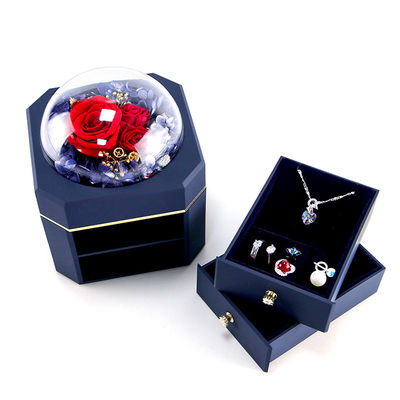 Caixa de joias de flores, colarinho, anel, caixa de joias com rosas para a surpresa do Dia dos Namorados.