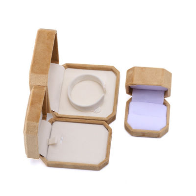 Elegante caixa de joias octogonal de veludo amarelo feita à mão para colar, brincos, pulseira e anel