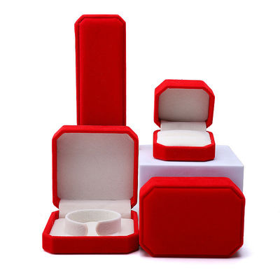 Elegante caixa de jóias de veludo octogonal vermelho feita à mão para colarinho brincos pulseira anel