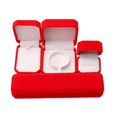 Elegante caixa de jóias de veludo octogonal vermelho feita à mão para colarinho brincos pulseira anel