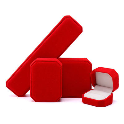 Elegante caixa de jóias de veludo octogonal vermelho feita à mão para colarinho brincos pulseira anel
