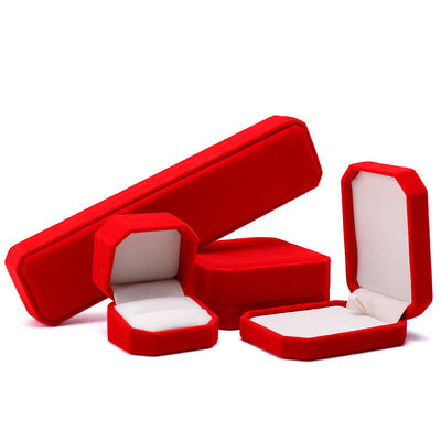 Elegante caixa de jóias de veludo octogonal vermelho feita à mão para colarinho brincos pulseira anel