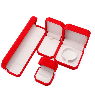 Elegante caixa de jóias de veludo octogonal vermelho feita à mão para colarinho brincos pulseira anel