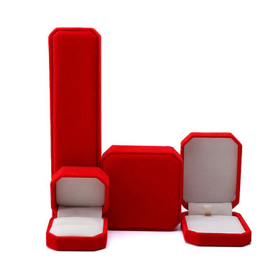 Elegante caixa de jóias de veludo octogonal vermelho feita à mão para colarinho brincos pulseira anel