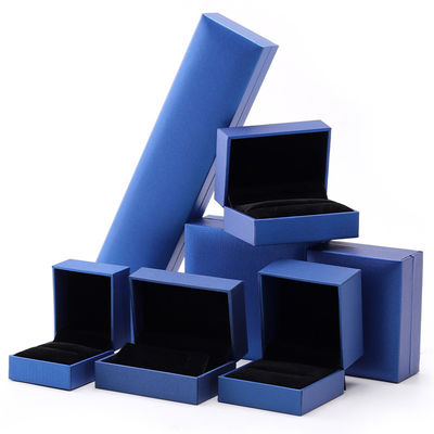 Caixa de jóias de papel azul de luxo logotipo personalizado brincos colar pendente anel embalagem