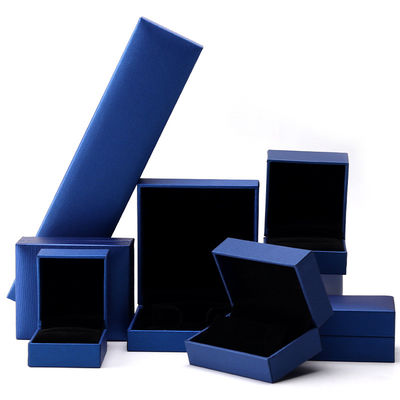 Caixa de jóias de papel azul de luxo logotipo personalizado brincos colar pendente anel embalagem