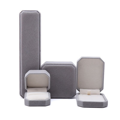 Elegante caixa de joias octogonal cinza feita à mão em veludo para colar, brincos, pulseira e anel