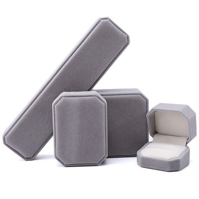Caixa de jóias octagonal de flanelha cinza personalizada para colares Pulseiras e anéis