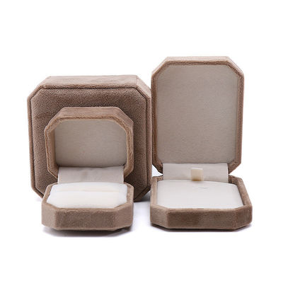 Pacote de jóias de forma octogonal Khaki Flannelette personalizado para anel de pulseira de colar
