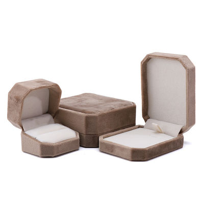 Pacote de jóias de forma octogonal Khaki Flannelette personalizado para anel de pulseira de colar