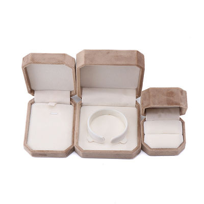 Pacote de jóias de forma octogonal Khaki Flannelette personalizado para anel de pulseira de colar