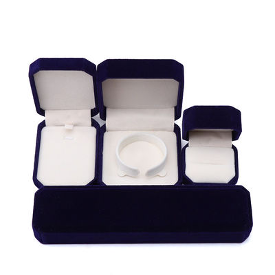 Elegante caixa de joias octogonal preta de veludo feita à mão para colar, brincos, pulseira e anel