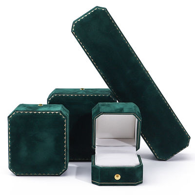 Logotipo personalizado Caixa de jóias de veludo verde para brincos de pingente Pulseira Anel de colar