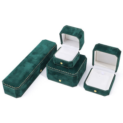 Logotipo personalizado Caixa de jóias de veludo verde para brincos de pingente Pulseira Anel de colar
