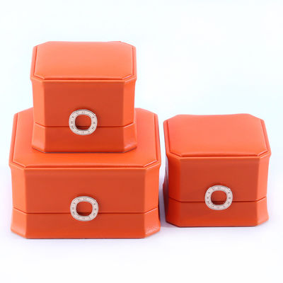 Caixa de embalagem de joias de couro PU laranja quadrada para pulseira de colarinho e anel de casamento