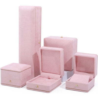 Caixa de jóias cor-de-rosa retangular para embalagens personalizadas de logotipos de pulseiras, colares e anéis