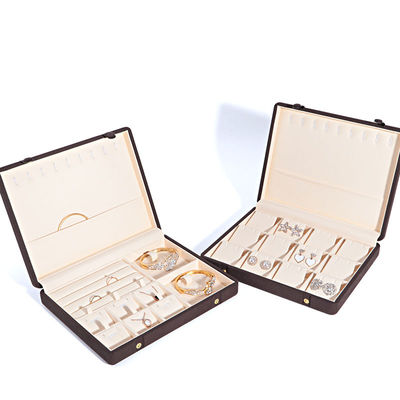 Caixa de jóias de couro de microfibra de cor de café para colar Bracelet Stud Set e Anel