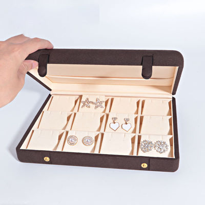 Caixa de jóias de couro de microfibra de cor de café para colar Bracelet Stud Set e Anel