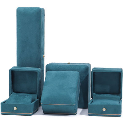 Fabricação por atacado Caixa de jóias de luxo personalizada de alta qualidade Colarinho Pulseira Brincos Anel conjunto de jóias Embalagem Caixa de jóias azul veludo com logotipo
