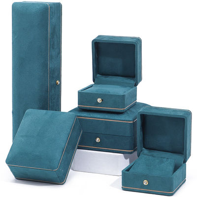 Fabricação por atacado Caixa de jóias de luxo personalizada de alta qualidade Colarinho Pulseira Brincos Anel conjunto de jóias Embalagem Caixa de jóias azul veludo com logotipo