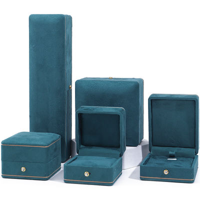 Fabricação por atacado Caixa de jóias de luxo personalizada de alta qualidade Colarinho Pulseira Brincos Anel conjunto de jóias Embalagem Caixa de jóias azul veludo com logotipo