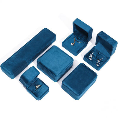 Fabricação por atacado venda quente Luxo Caixa de jóias Personalizado Logotipo personalizado Alto nível Colarinho Azul Pulseira Brincos Anel Embalagem Caixa de jóias de veludo