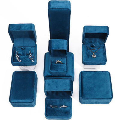 Fabricação por atacado venda quente Luxo Caixa de jóias Personalizado Logotipo personalizado Alto nível Colarinho Azul Pulseira Brincos Anel Embalagem Caixa de jóias de veludo