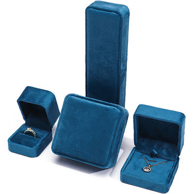 Fabricação por atacado venda quente Luxo Caixa de jóias Personalizado Logotipo personalizado Alto nível Colarinho Azul Pulseira Brincos Anel Embalagem Caixa de jóias de veludo