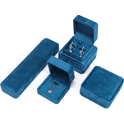 Fabricação por atacado venda quente Luxo Caixa de jóias Personalizado Logotipo personalizado Alto nível Colarinho Azul Pulseira Brincos Anel Embalagem Caixa de jóias de veludo