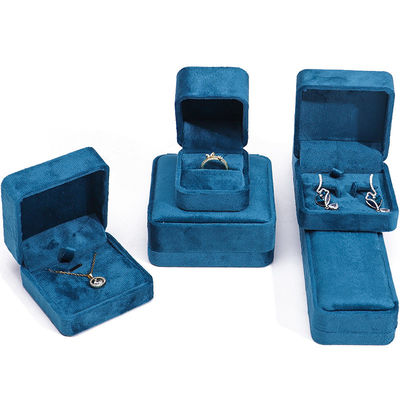 Fabricação por atacado venda quente Luxo Caixa de jóias Personalizado Logotipo personalizado Alto nível Colarinho Azul Pulseira Brincos Anel Embalagem Caixa de jóias de veludo