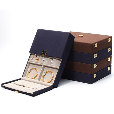 Caixas de presente de jóias de couro de microfibra azul Embalagem de jóias personalizadas 29x23x5cm