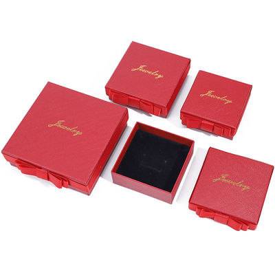 Logotipo personalizado Caixa de jóias de papel vermelho para brincos de colarinho Anel retângulo feito à mão