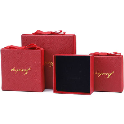 Logotipo personalizado Caixa de jóias de papel vermelho para brincos de colarinho Anel retângulo feito à mão