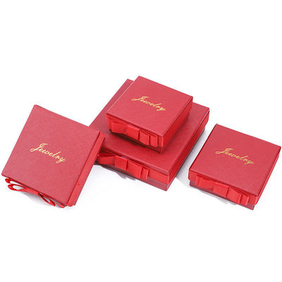 Logotipo personalizado Caixa de jóias de papel vermelho para brincos de colarinho Anel retângulo feito à mão