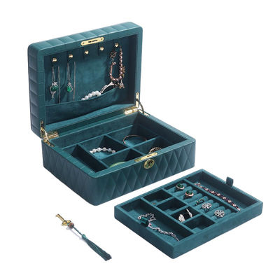 comprar Caixa de armazenamento de jóias de grãos de diamante multifunção Organizador de jóias de couro com toalha online manufacture
