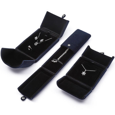 China fabricação por atacado de alta qualidade Caixa de embalagem de joias Personalizado luxuoso Caixa grande de conjunto de joias Colar Pulseira Brincos Anel embalagem artesanal azul veludo porta dupla Caixa de joias com logotipo