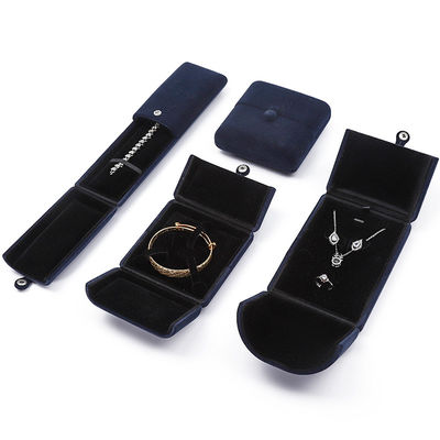 China fabricação por atacado de alta qualidade Caixa de embalagem de joias Personalizado luxuoso Caixa grande de conjunto de joias Colar Pulseira Brincos Anel embalagem artesanal azul veludo porta dupla Caixa de joias com logotipo