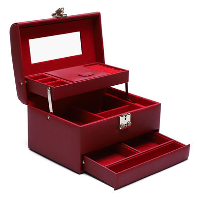 comprar Organizador de jóias de couro PU de grande capacidade com espelho para viagens online manufacture