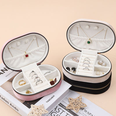 comprar Oval Multiplos Células Soft Velvet Jewelry Travel Zipper Organizer para Anel Pendente online manufacture