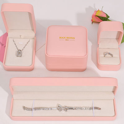 caixa de joias com logotipo personalizável, caixa de joias de couro rosa artesanal de alta qualidade