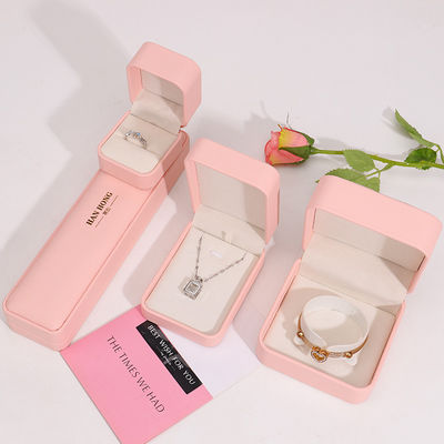 caixa de joias com logotipo personalizável, caixa de joias de couro rosa artesanal de alta qualidade