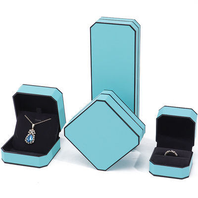 Cyan Elegante Octagonal Couro Falsos Caixa de jóias Pacote com ornamentação de bordo preto