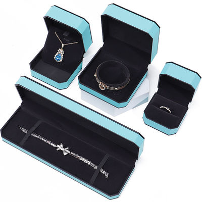 Cyan Elegante Octagonal Couro Falsos Caixa de jóias Pacote com ornamentação de bordo preto