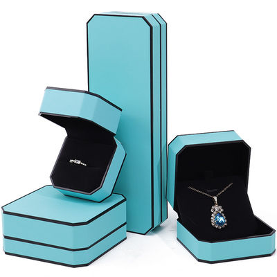 Cyan Elegante Octagonal Couro Falsos Caixa de jóias Pacote com ornamentação de bordo preto