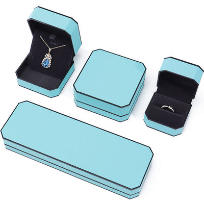 Cyan Elegante Octagonal Couro Falsos Caixa de jóias Pacote com ornamentação de bordo preto