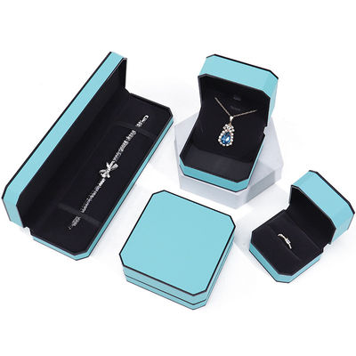 Cyan Elegante Octagonal Couro Falsos Caixa de jóias Pacote com ornamentação de bordo preto