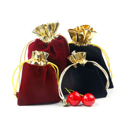 Soft Slip No Villi Velvet Drawstring Bolsas de jóias com boca aberta de ouro
