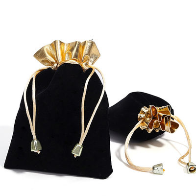 Soft Slip No Villi Velvet Drawstring Bolsas de jóias com boca aberta de ouro