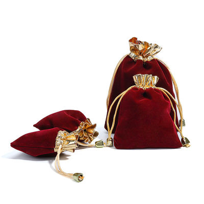 Soft Slip No Villi Velvet Drawstring Bolsas de jóias com boca aberta de ouro